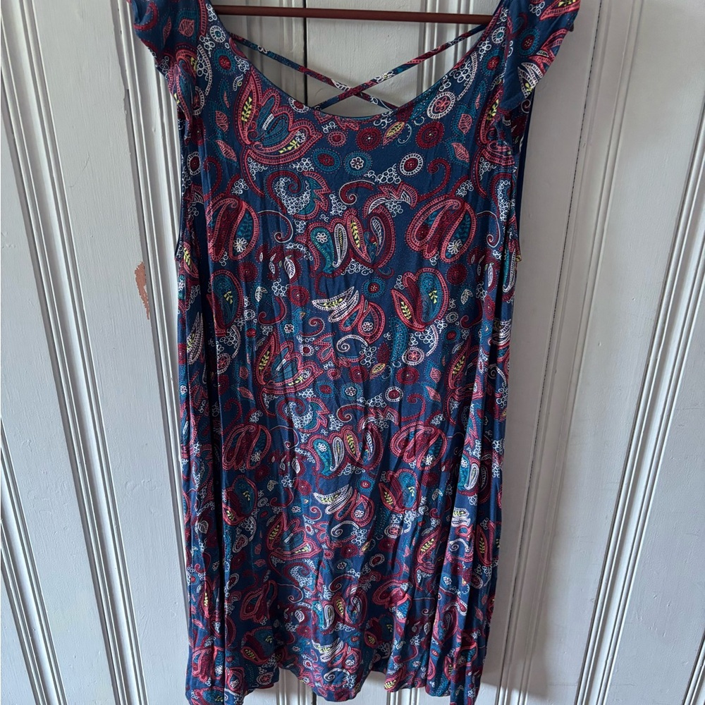 LOFT Plus Paisley Print Dress in Blue and Red